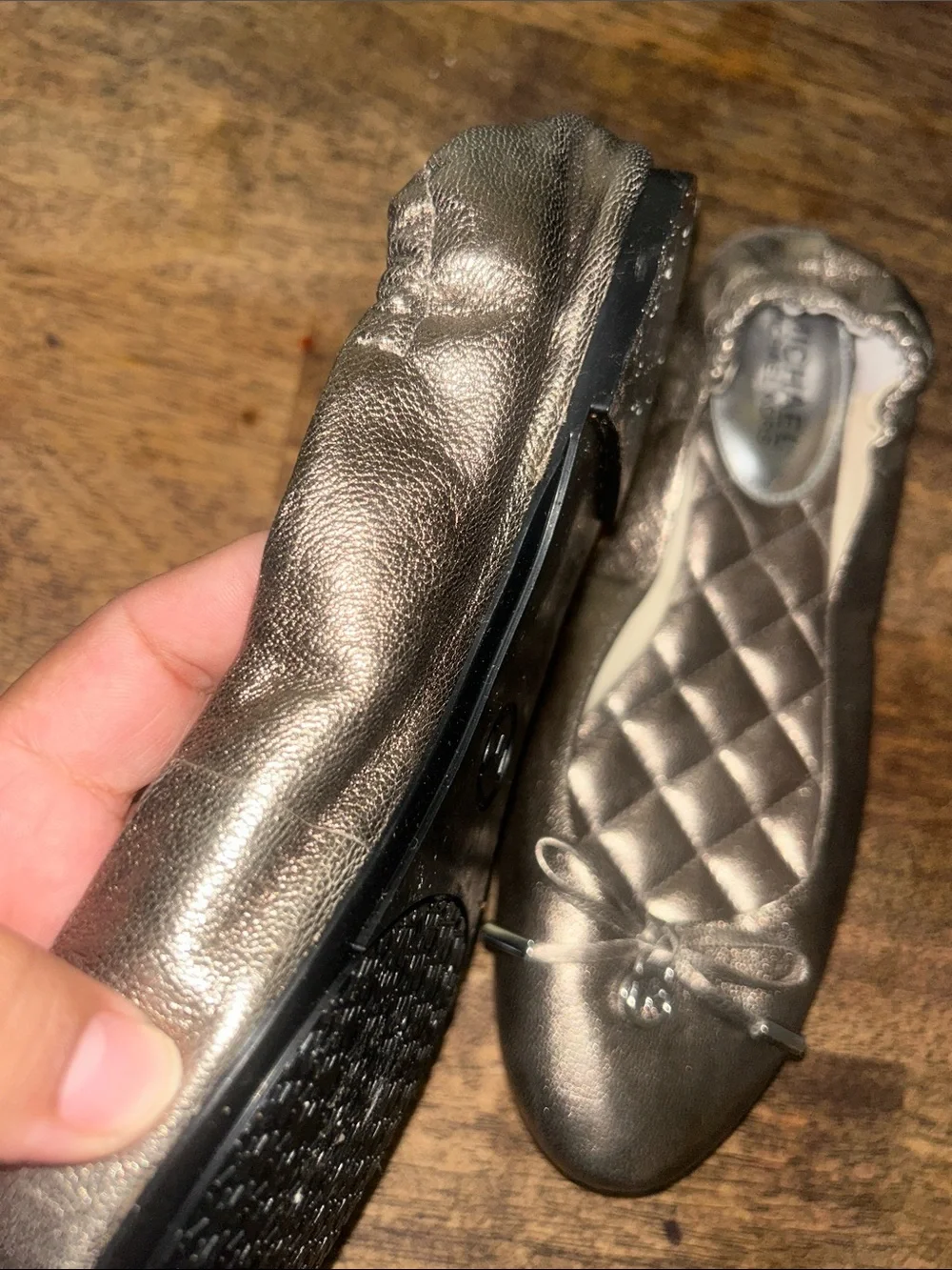 Michael Kors Metallic Pewter Quilted Ballet Flats